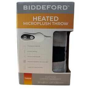 Biddeford Heated Microplush Throw Black & White Buffalo Plaid 50 in x 60 in New